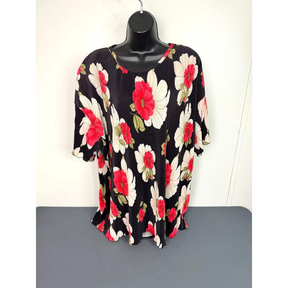 Liebe USA Womens Blouse Top Size 2XL Oversized Floral Ribbed